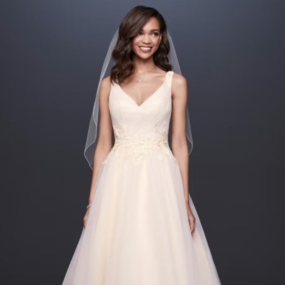 Appliqued Glitter Tulle A-Line Wedding Dress 3930